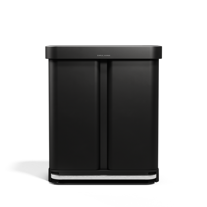 Simplehuman 58L Step Recycler in Matte Black, dual compartment waste system, hands-free step pedal.