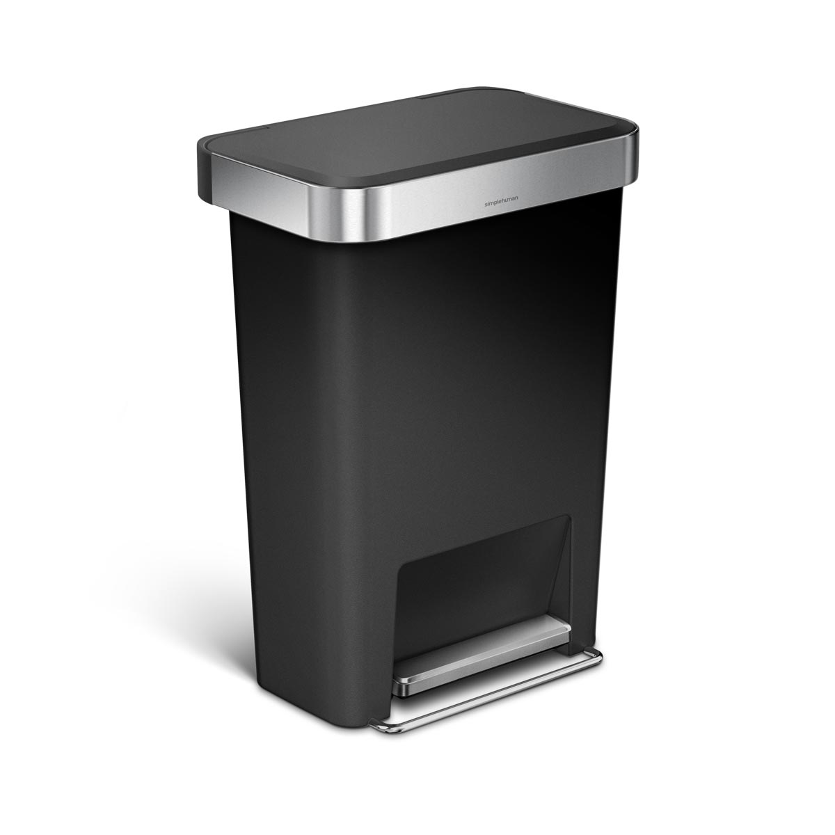 simplehuman 45 litre rectangular step can with liner pocket, black plastic