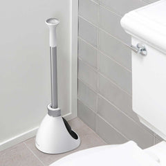 toilet plunger - white plastic - lifestyle in bathroom next to toilet
