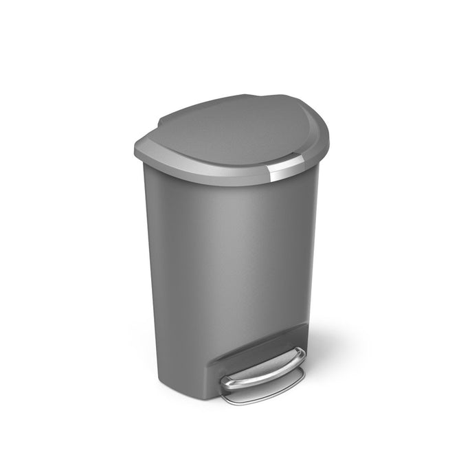 50L semi-round plastic step trash can - grey - main image