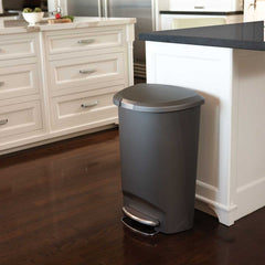 50L semi-round plastic step trash can - grey - lifestyle in kitchen next to island image