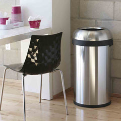 80L bullet open can- brushed stainless steel - lifestyle in cafe image