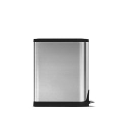 40L dual compartment butterfly step can - brushed finish - side view