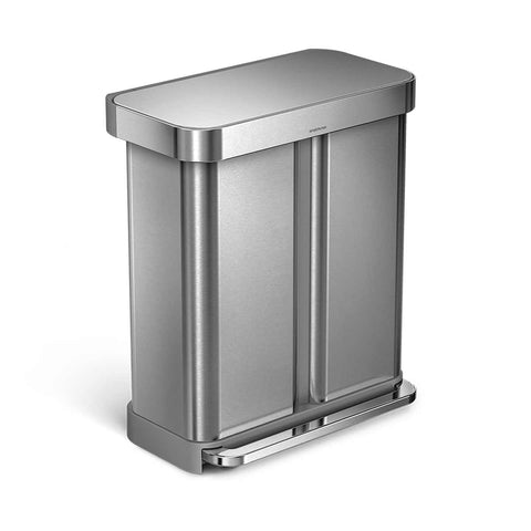 58L dual compartment rectangular step can with liner pocket - brushed stainless steel - main image