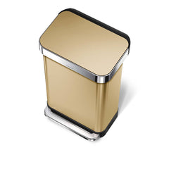 45L rectangular step can with liner pocket - brass finish - top down view