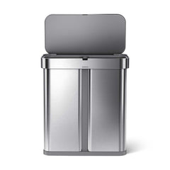 58L dual compartment rectangular sensor can with voice and motion control - brushed finish - lid open image