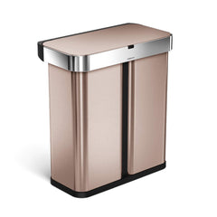 58L dual compartment rectangular sensor can with voice and motion control - rose gold finish - 3/4 view main image